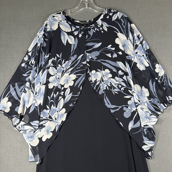 Connected Apparel Dress Womens 8 Floral Overlay Chiffon Midi Cape Sleeve Cocktai - Picture 2 of 10